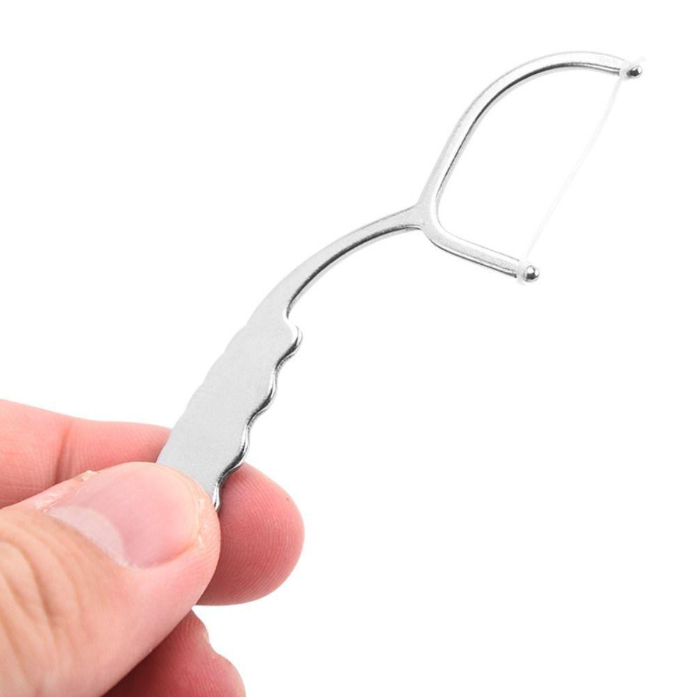Portable Stainless Steel Toothpicks Reusable Tooth Floss Teeth Cleaner Handle Tooth Flossing  Floss