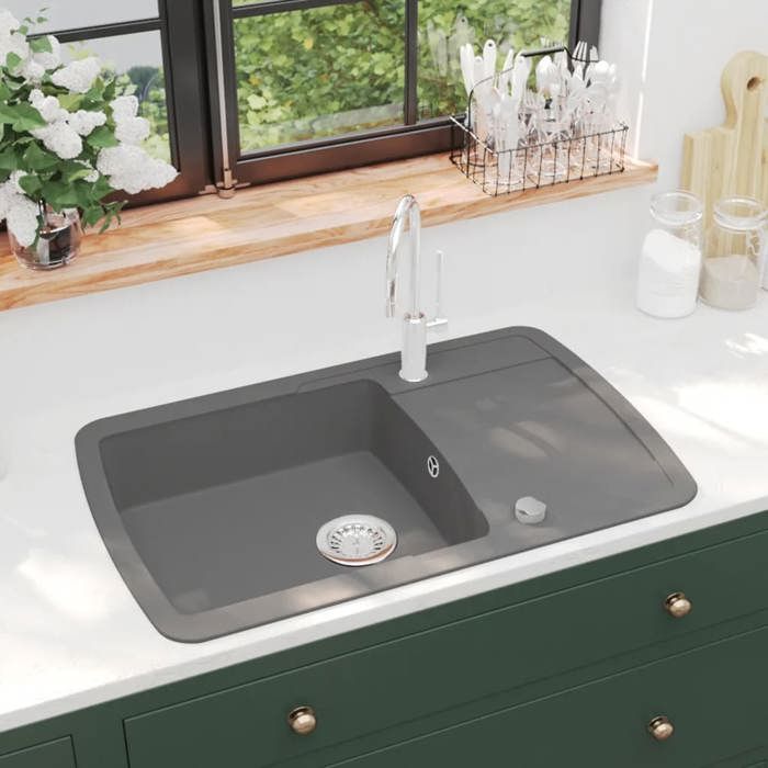 VidaXL Évier de Cuisine en Granit Bac Unique Gris Décor de Cuisine Maison 142945