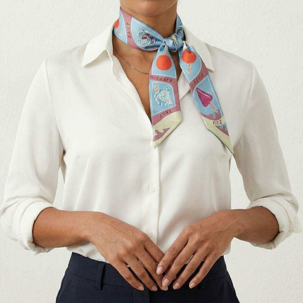 Printed Plaid Scarf Bow Ties Long Ribbon Scarves Elegant Long Silk Scarf  Neckerchief Decoration