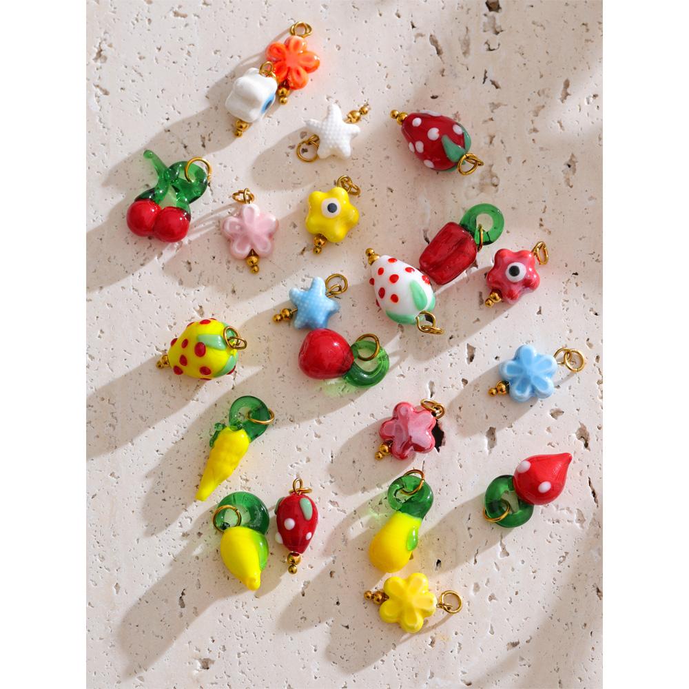 Yhpup 1PC Cute Enamel Enamel Star Flower Cherry Strawberry DIY Accessories Charm Pendants for Necklace Bracelet Earrings Making