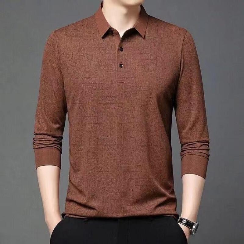 New Men T Shirt Polo Shirt Long Sleeve Autumn Casual Turn Down Collar Printed Fashion Business Outdoor Basic Men Top