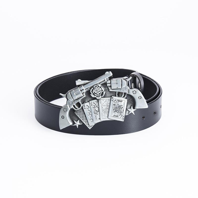 

Ремень мужской повседневный из коровьей кожи Western Denim Double Gun Poker с пряжкой из цинкового сплава 90cm