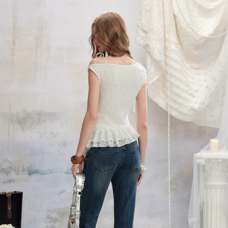 UNIFREE Cowl Neck Bow Strap Chiffon Top