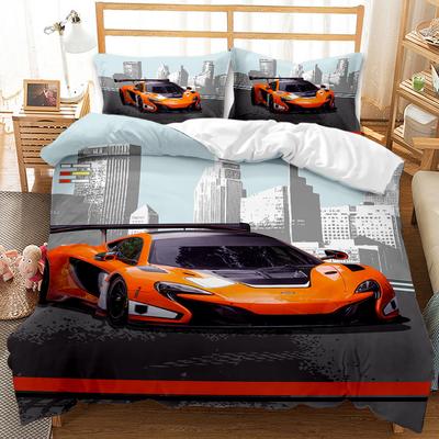 Conjunto de Colcha Fashion Locomotiva Carro Esportivo Mundial Três Peças Impressão Digital 3D Roupa de Cama Moída