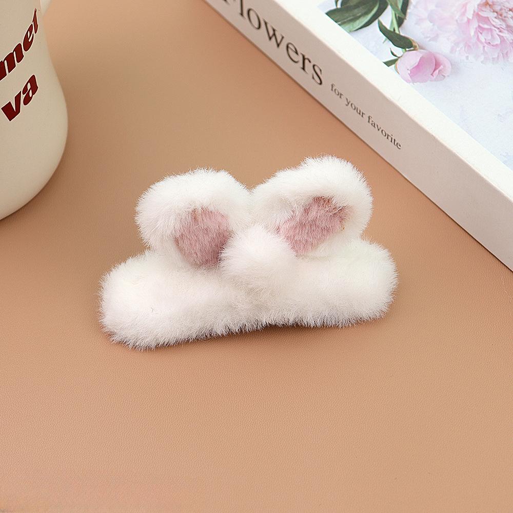 Super Cute Soft Plush Hair Clip Pink White Furry Plush Rabbit Ears Edge Bangs Clip BB Clip Barrette for Girls Hair Styling Tools