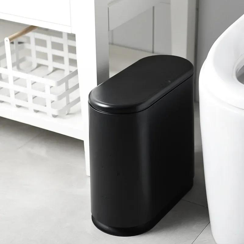 Narrow Flat Trash Can with Lid Cute Bear Toilet Paper Basket Living Room Bathroom Slot Trash Basket Free Garbage Bags