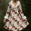 Women's Casual V-neck Christmas Print Plush Long-Sleeve Casual Dress