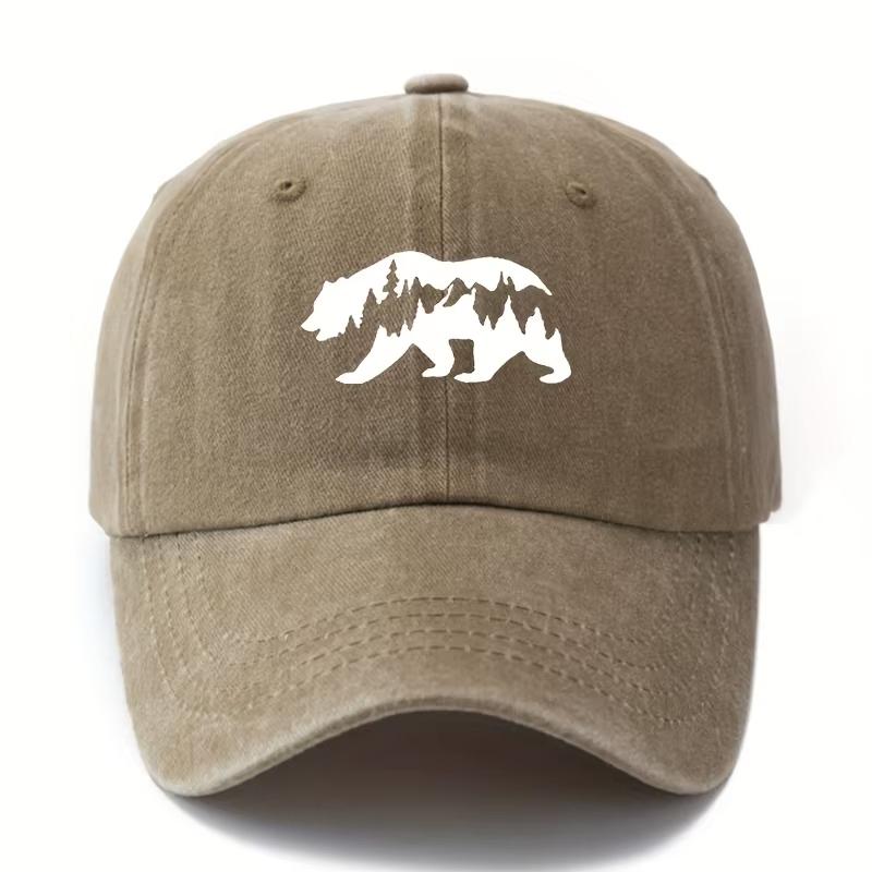 Bear print washed baseball cap with adjustable lightweight sun protection hat suitable for outdoor activities and camping