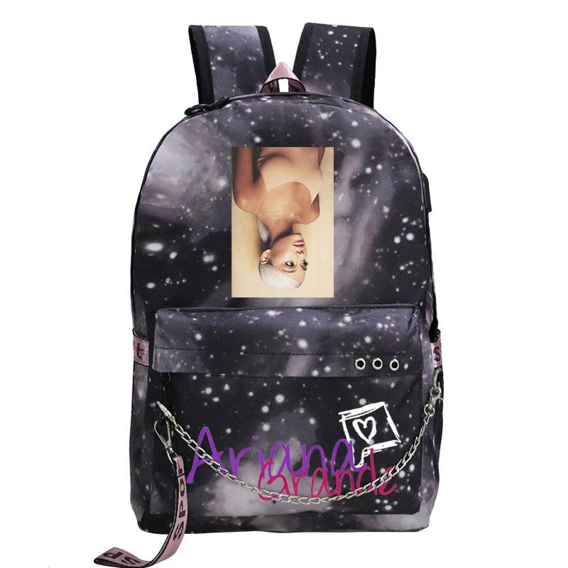 Pop Singer Ariana Grande Ariana Print Chain Webbing Backpack Multipurpose Backpack
