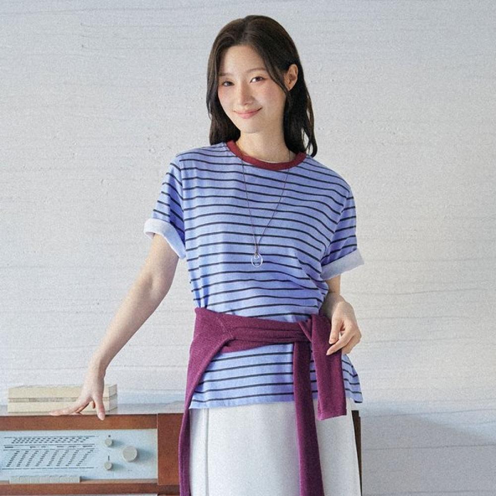

On On Neck Color STripe T shirT New6me420 BEIGE STRIPE/M_02