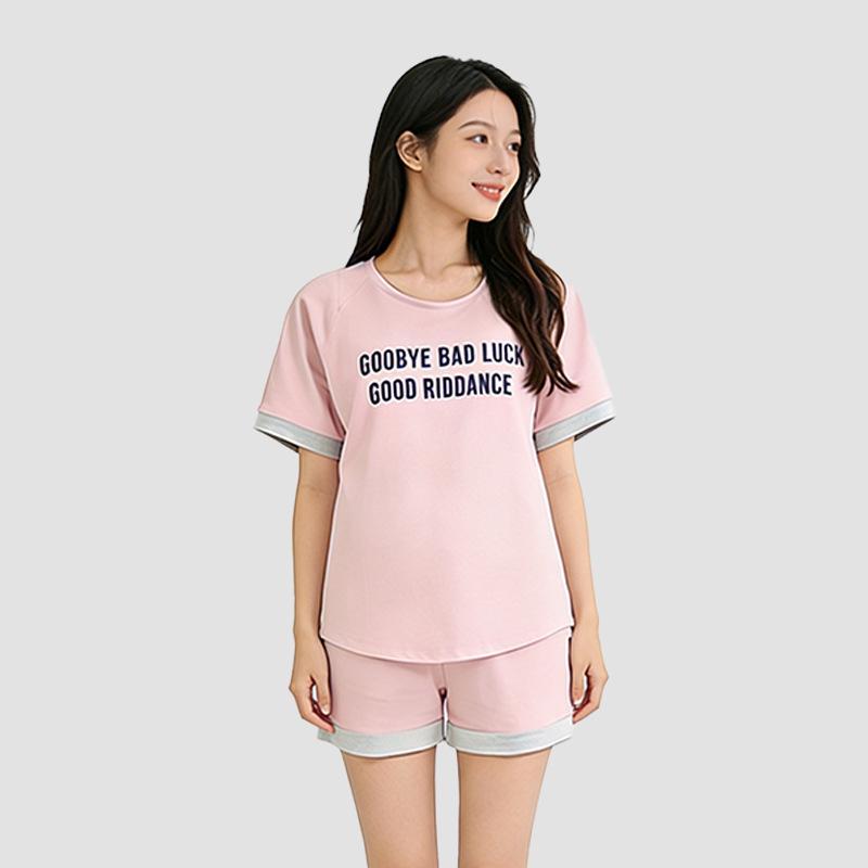 

Comfortable Maternity Summer Two-Piece Set: Short Sleeve Top & Shorts, Loose Fit, Plus Size, Trendy Casual Homewear for Moms M розовый