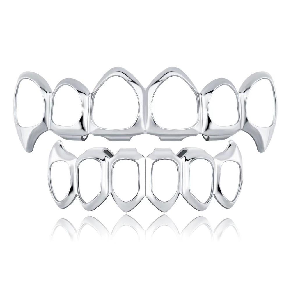 Anti-Rutsch-Zahnkappen Grillz Glänzendes Finish Zahnschmuck Hohlzahn Grillz Ober- und Unterkiefer Set Rapper
