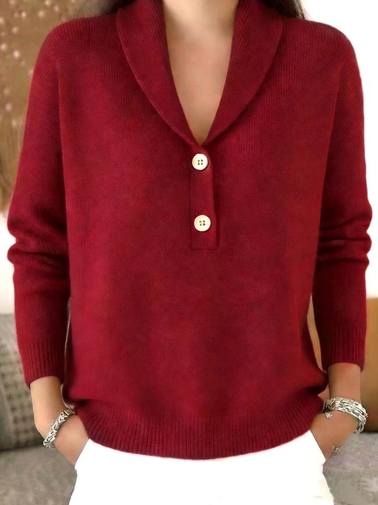 Knitted button women's sweater autumn and winter new solid color polo collar casual fashion women's Christmas sweater