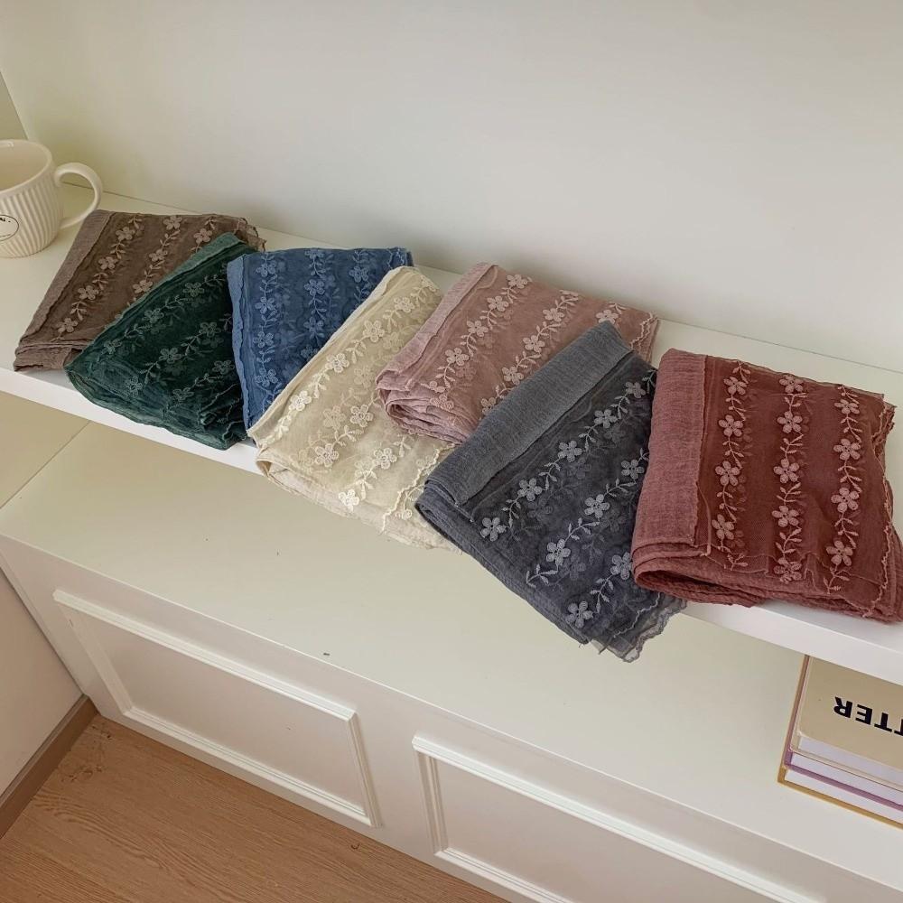 Écharpe Longue Fine en Gaze Châle et Étole en Coton et Lin Écharpe Fashion Patchwork Dentelle pour Femmes