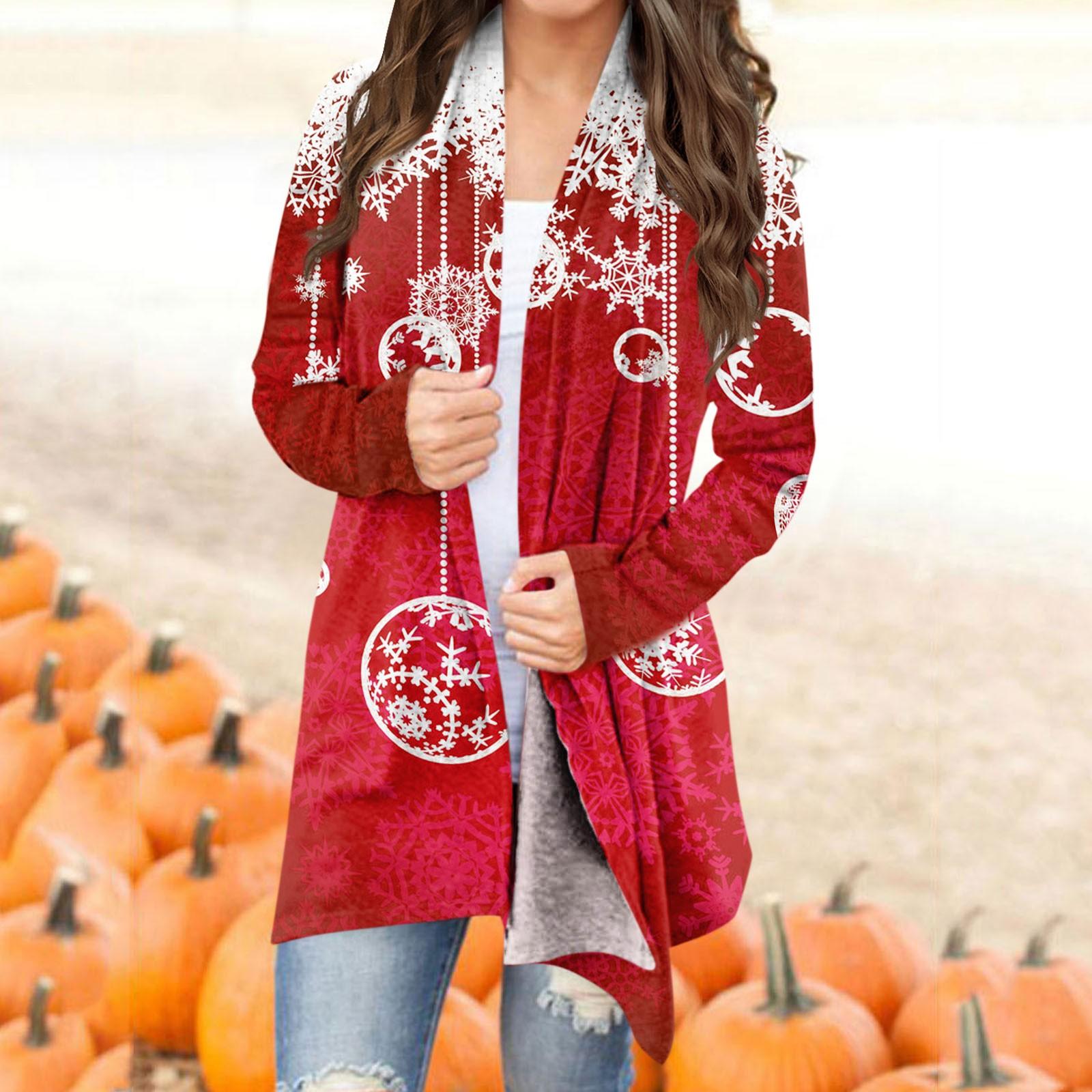 

Женская модная рождественская куртка с принтом, повседневный кардиган с длинным рукавом, пальто XXXXL винный