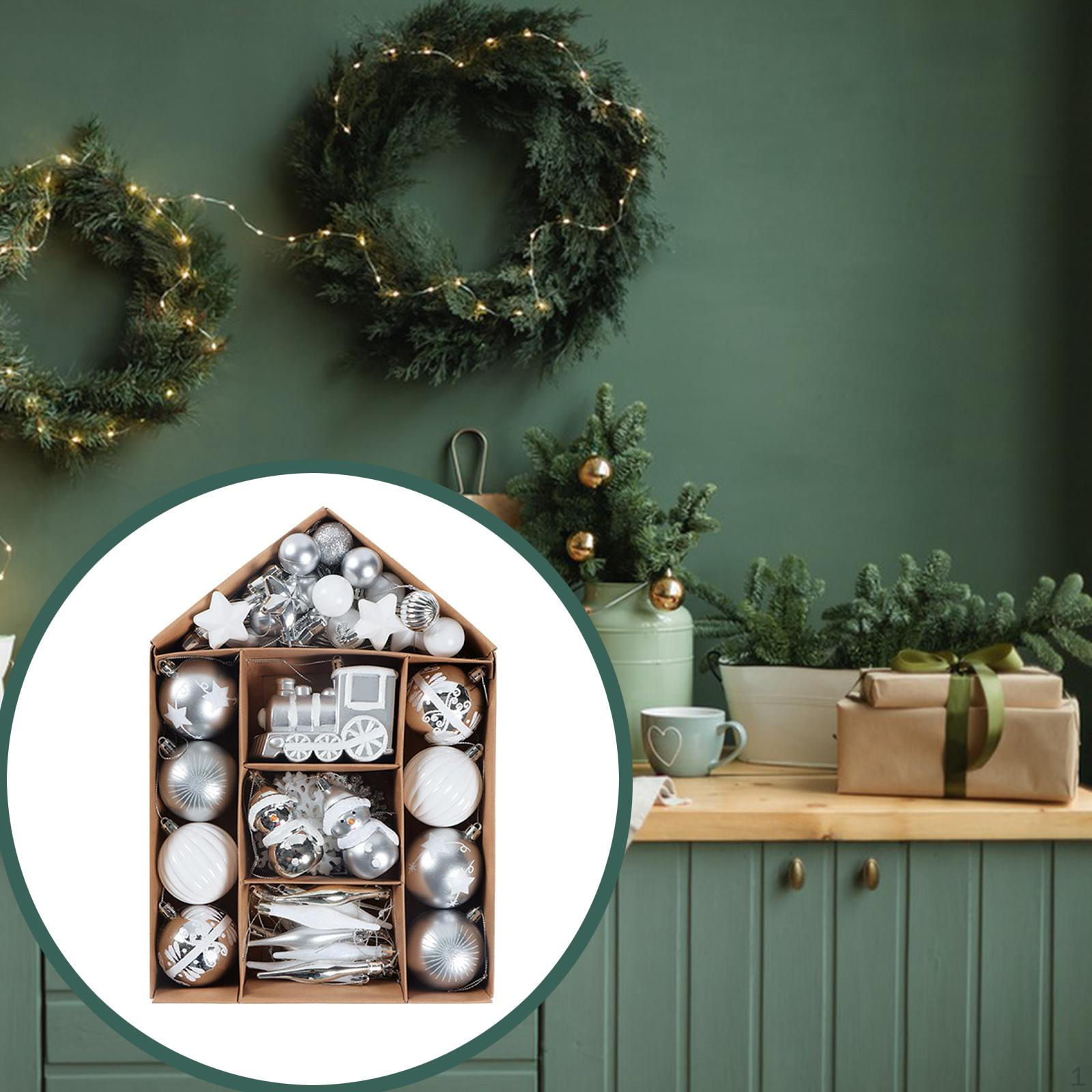 

70 штук Рождественские шары Ёлочные игрушки Небьющиеся Подвесные украшения Декор для Silver White