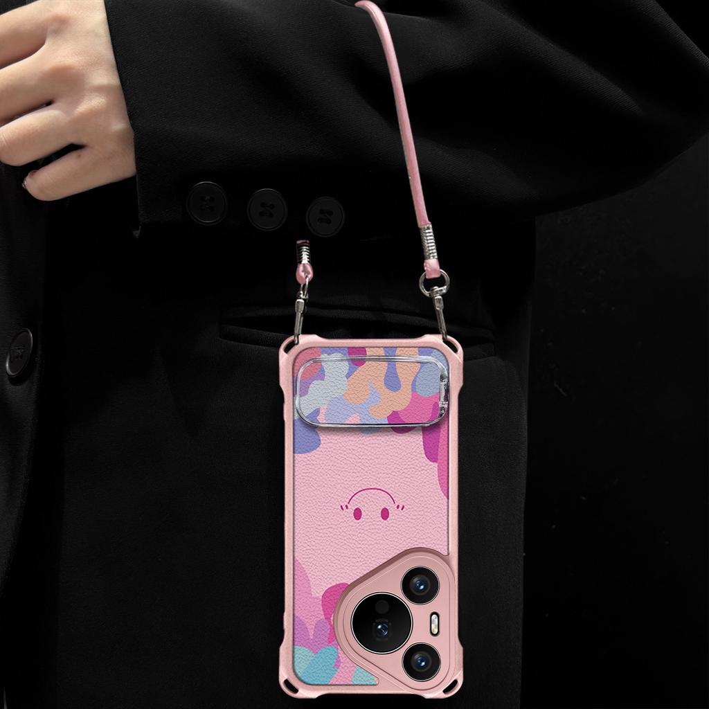 Smiley Face Is Suitable for Huawei P80 Mobile Phone Case P70 Makeup Bracket P60Pro Lanyard P50 Light Luxury P40 Anti-drop Case