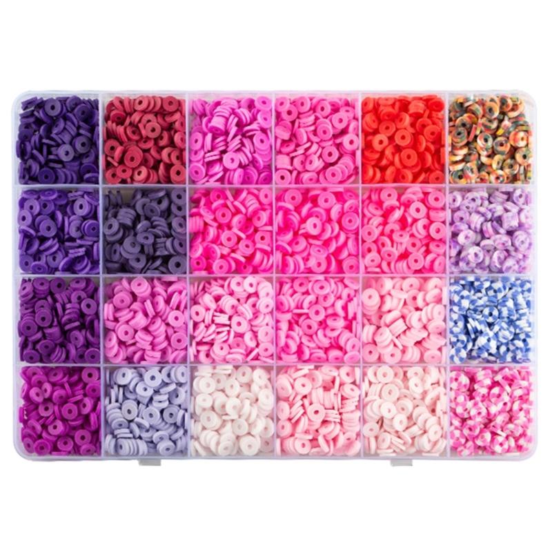 24 Color Clay Beads for Bracelet Making, Flat Clay Beads with Storage Box for DIY Jewelry Bracelet Necklace Making