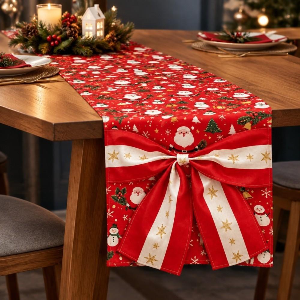 Poinsettia Holly Berries Christmas Table Runner Bows Accents Winter Table Decor  Home Decoration
