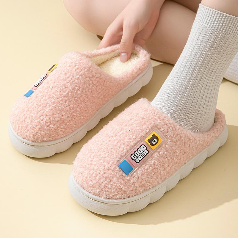 Cotton slippers women's winter new velvet warm cotton drag couple cotton shoes bag head cotton slippers silent shoes
