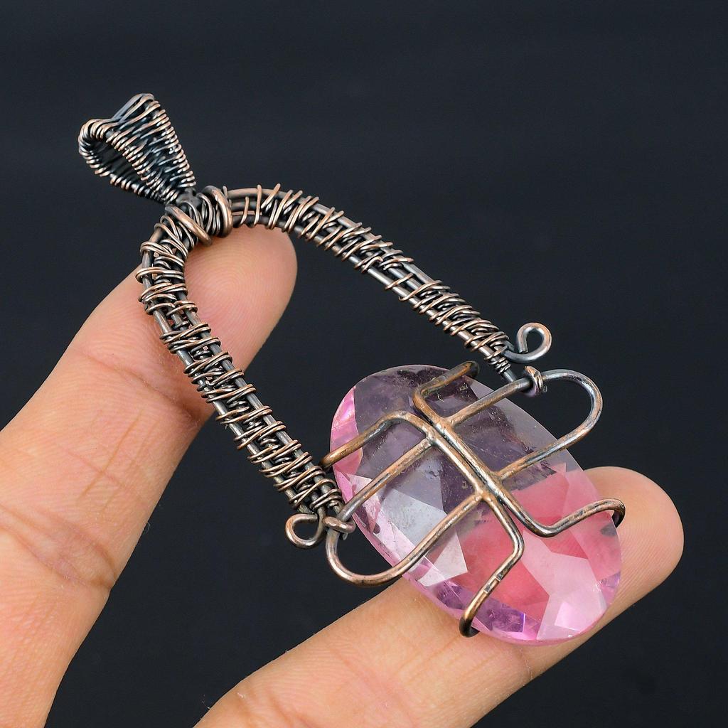 Pink Kunzite Pendant Gemstone Jewelry, 999 Copper Wire Wrapped Pendant, Handmade Jewelry Birthstone Pendant, Gift For Him