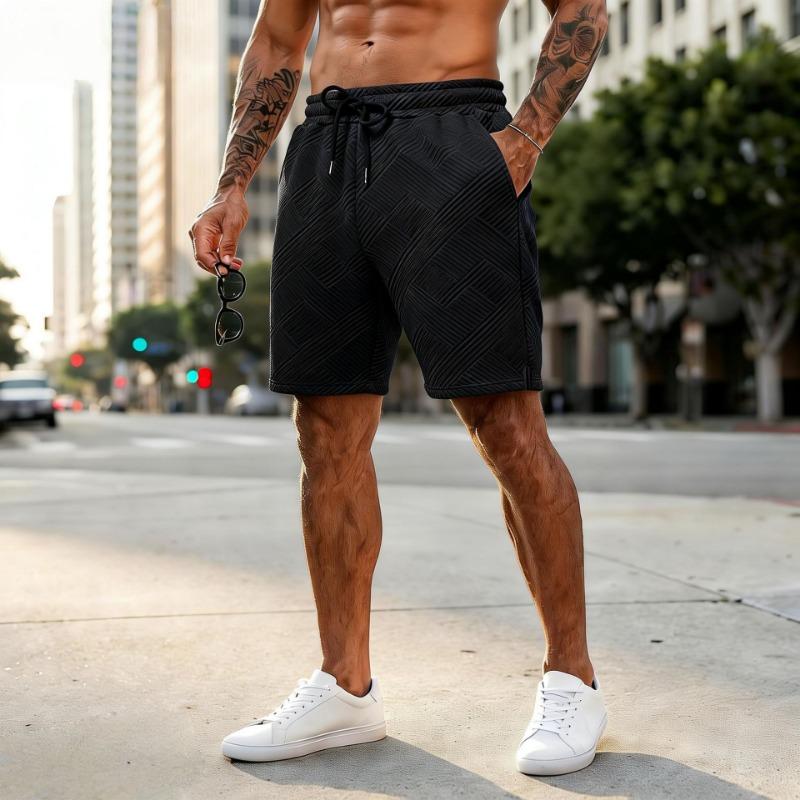 Mens Black Textured Drawstring Waist Casual Shorts S чёрный