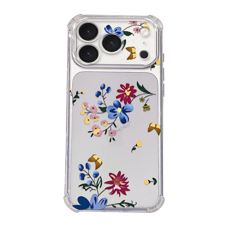Retro Color Flower Apple 17promax Mobile Phone Case All-inclusive Four Corners Anti-drop Transparent Case iPhone15 Soft Case