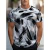 Men's Lightweight Polyester Casual Sports T-shirt with Abstract Black and White Print, Breathable and Durable