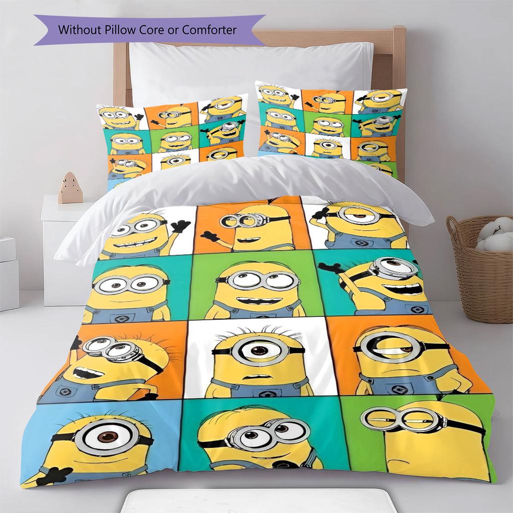 Minions Themed Printed Bedding 3PCS Cute Cartoon Suit For Children Boys Teens Bedroom Home Decoration