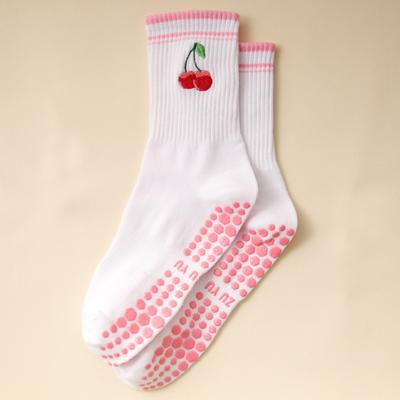 New Cotton Pilates Socks Breathable Harajuku Street Yoga Socks Non-Slip Grip Casual Cherry Embroidery Socks