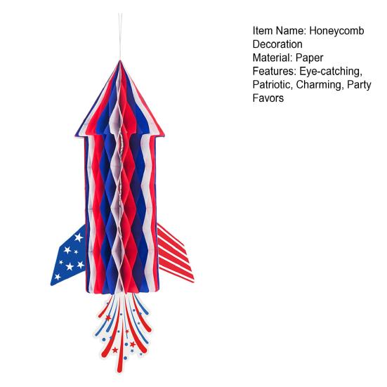 4th of July Rocket Honeycomb Decoration Patriotic Red White Blue Hanging Decor for Independence Day Memorial Day Veterans Party Favors