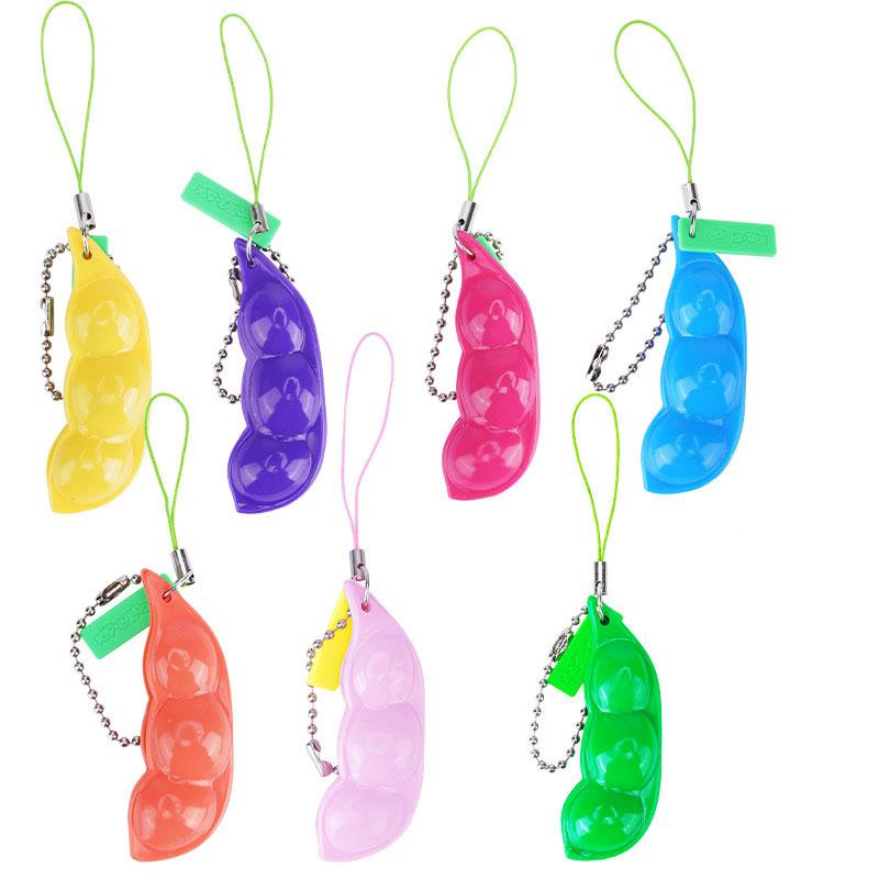 6Pcs Fidget Toy Set Squeeze Bean Soybean Stress Relieving Playful Charms Extrusion Edamame Pea Keychain for Mobile Phones Keys