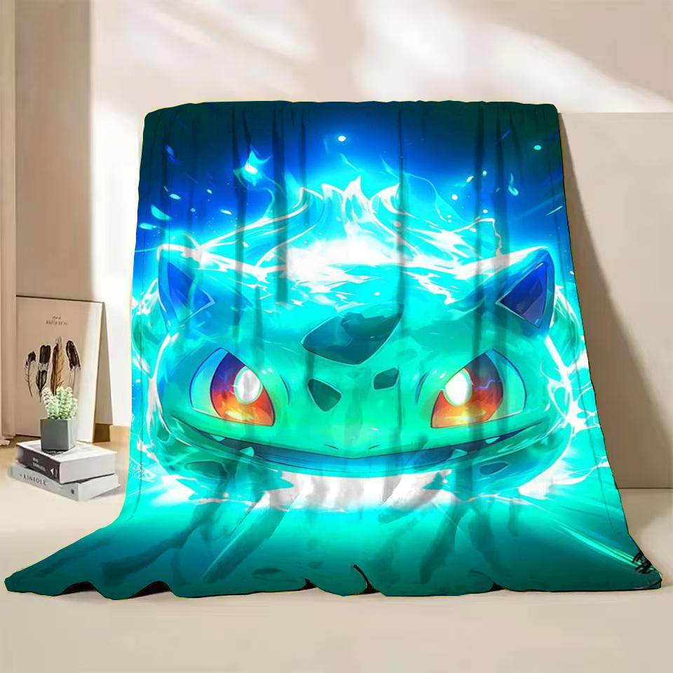 Pokemon Bulbasaur Flannel Throw Blanket for Bed Sofa Home Bedroom Office Travel Children's Cover Blankets Kids Winter Warm Gifts
