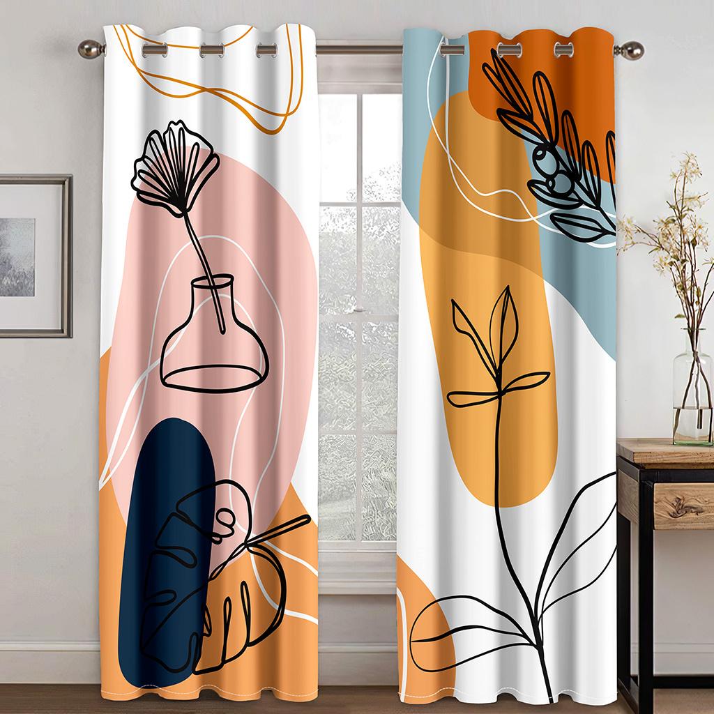 3D Print Polyester Simple Fashion Abstract Face Line Modern Cheap Bedroom Living Room Home Decor Shade Curtain Hooks Grommet