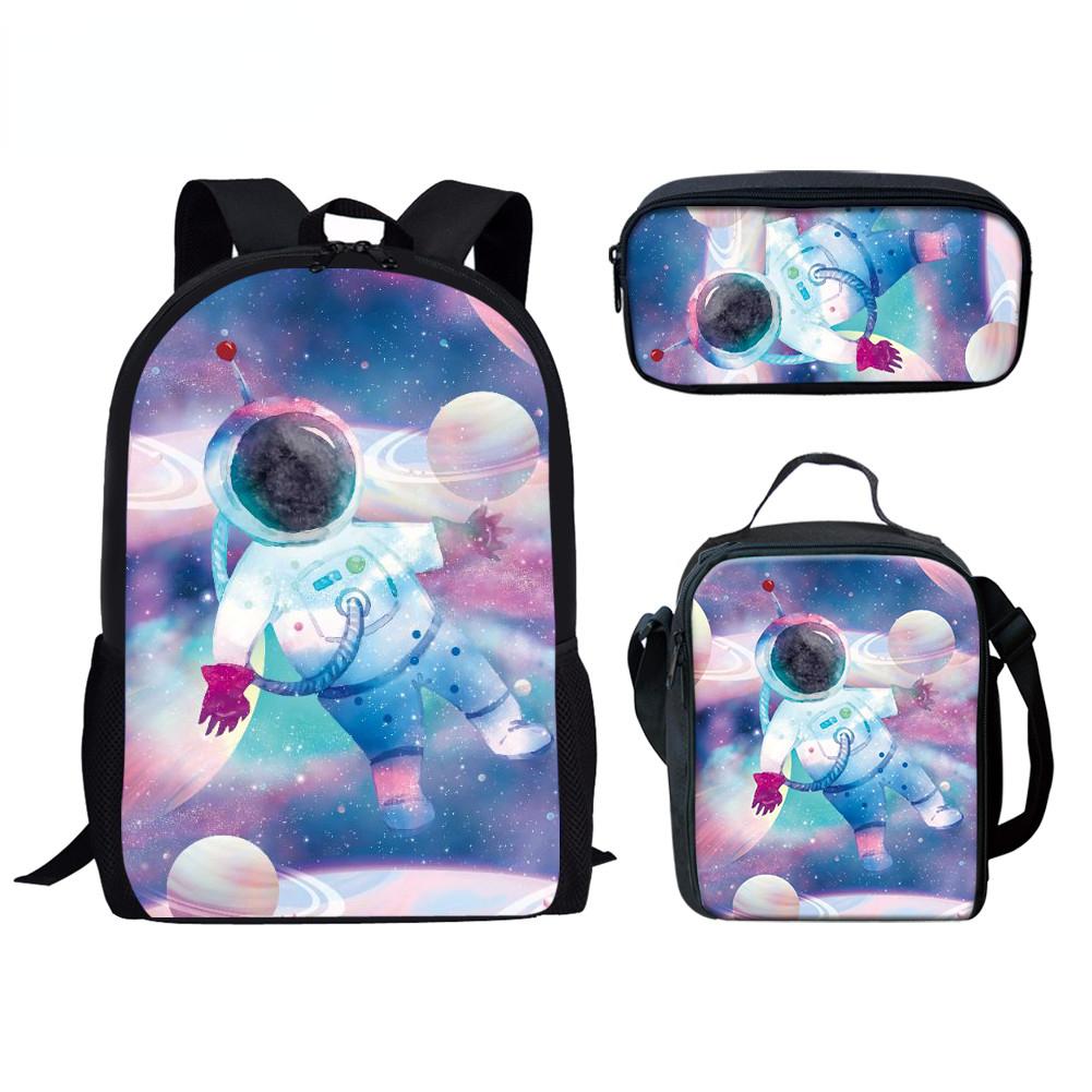 Classic Novelty Cool Fantasy Space Astronaut 3D Print 3pcs/Set Pupil School Bags Laptop Daypack Backpack Lunch Bag Pencil Case