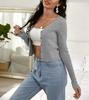Autumn Winter Ribbed Strip Knitted Button Front Cardigan Women's Sweater Luxurious Relaxed-fit Slimming and Versatile Top