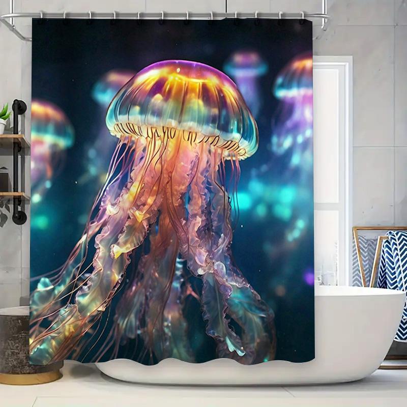 

Shimmering Jellyfish Shower CurtainVibrant Rainbow Lights Underwater Pattern for Bathroom Decor Multicolored 3D Waterproof Fabri 90x180cm