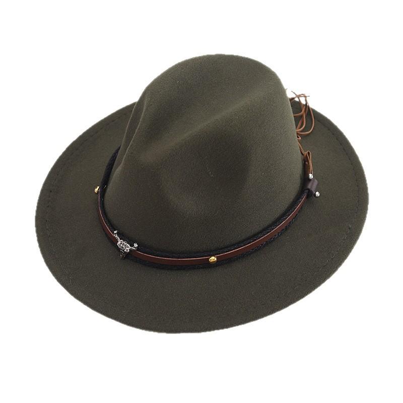 Zylinderhut Frühling und Herbst Jazzhut Hut mit großer Krempe Stierkopf Gürtel Accessoires Filzhut Tide