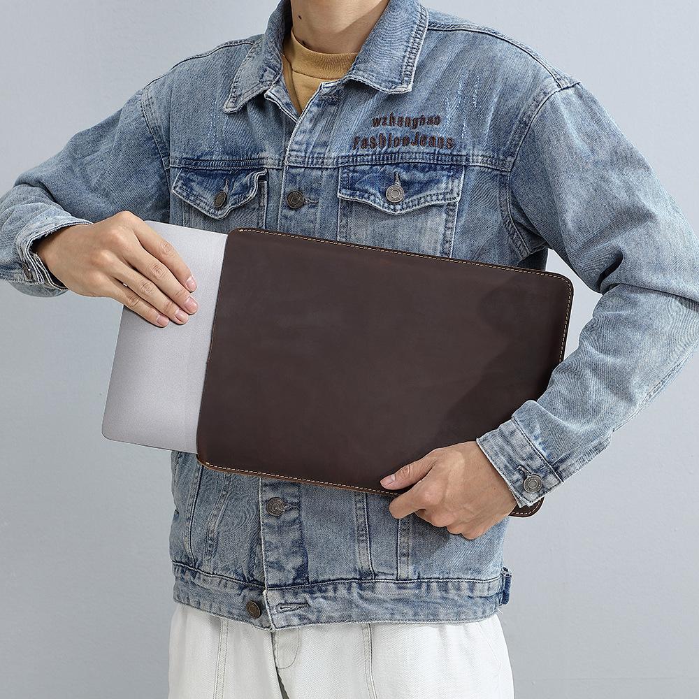 IPad Genuine Leather Computer Bag Inner Bag Horizontal and Vertical Styles 13.3 Inches 14.2 Inches Head Layer Cowhide Tablet Protective Leather Case