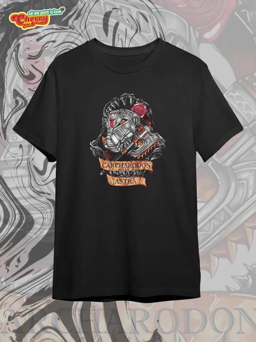 Black T-shirt with space octopus print S