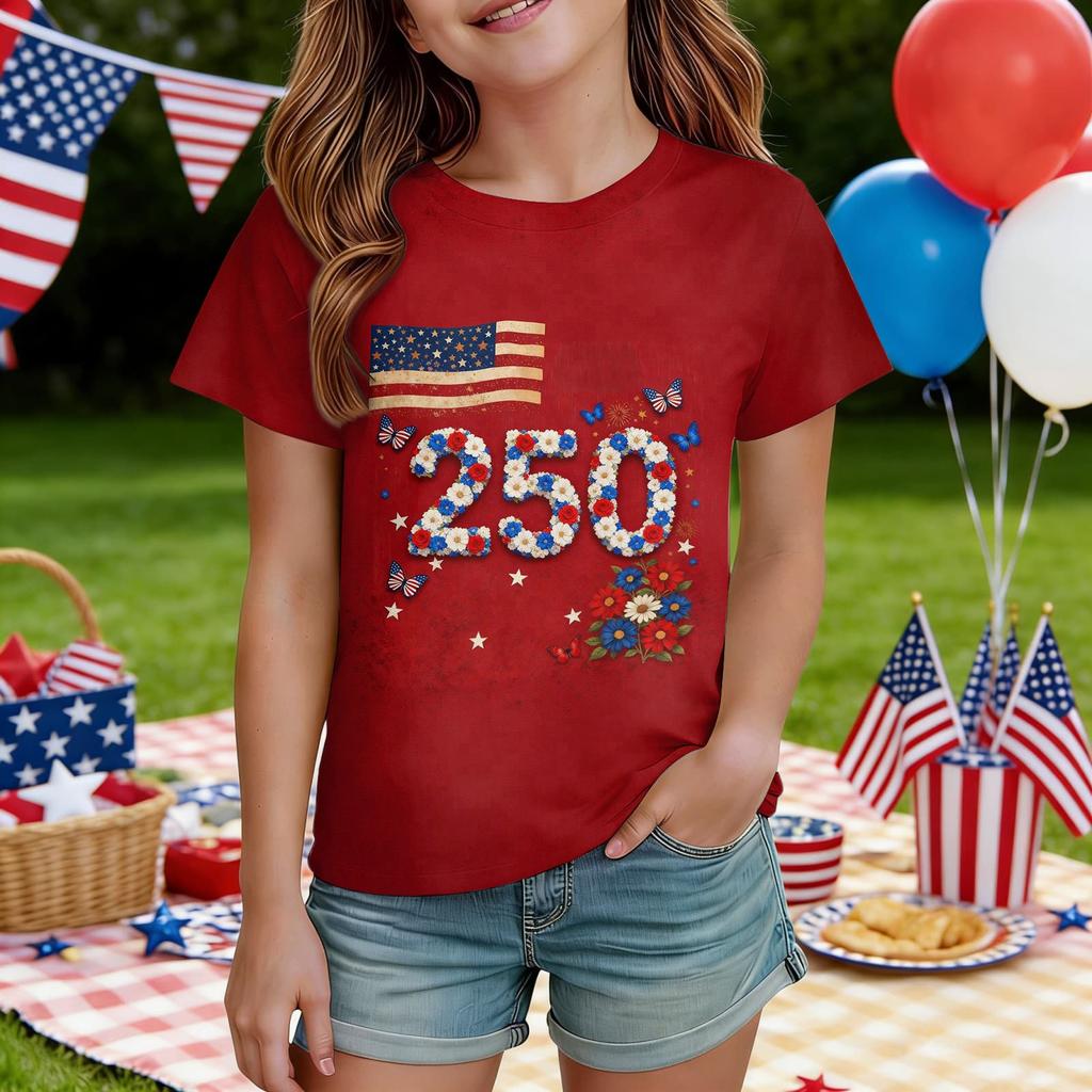 Kids Independence Day Print Round Neck Short Sleeve Casual T-shirt