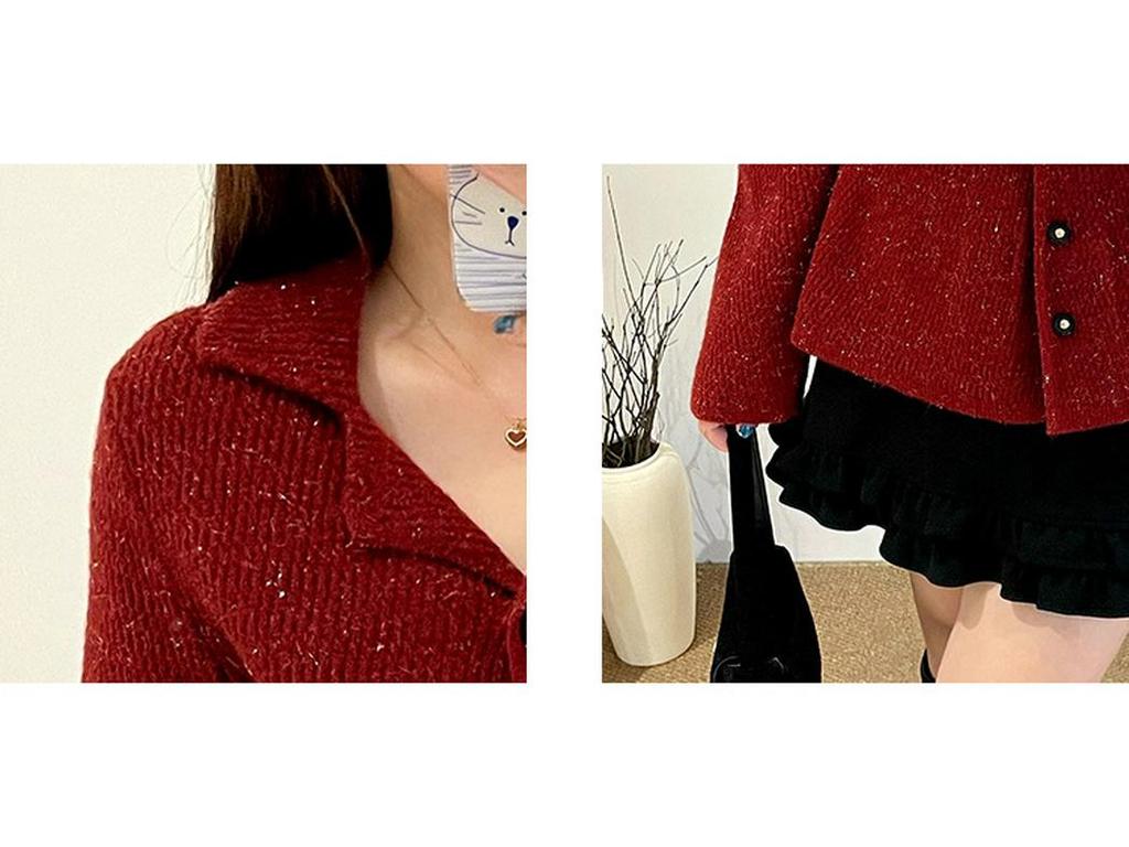 Plus Size Elegant Suit Collar Xiang Style Jacket Winter Knit Cardigan for Women