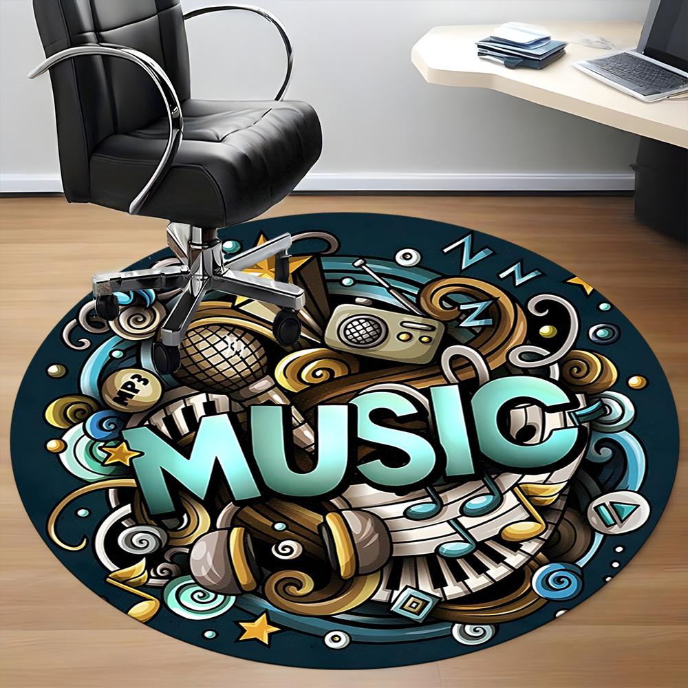 1pc Music Decor Carpet for Office Non-Slip, Round Carpet, Soft & Comfortable, Carpet for Office, Lightweight Round Floor Mat