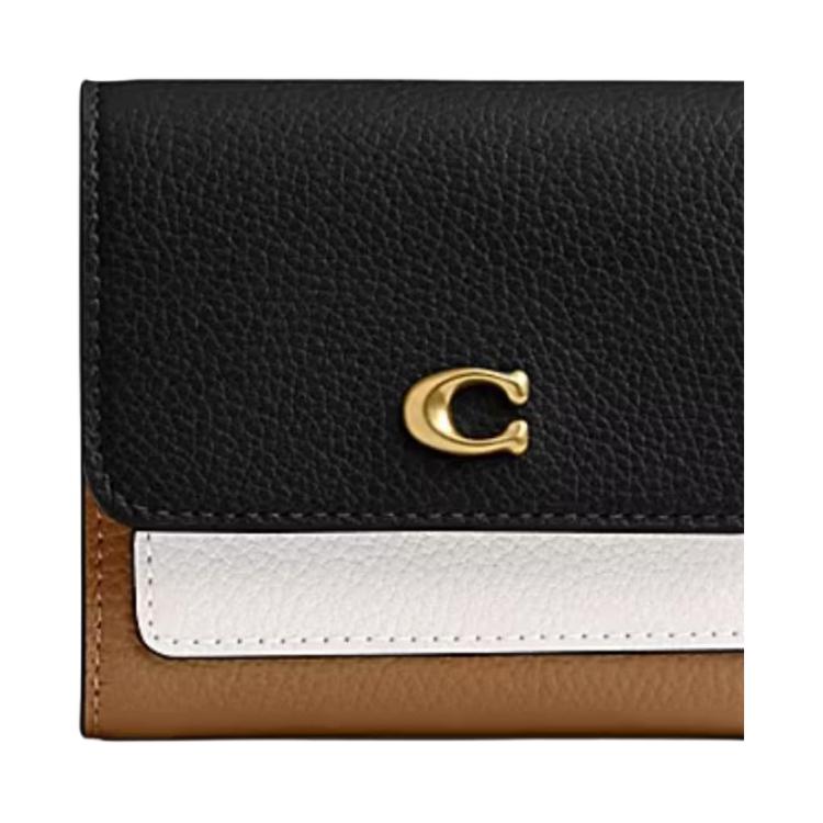 New COACH Leather Wallet Small Women's Black & White & Brown CAO14-B4M2