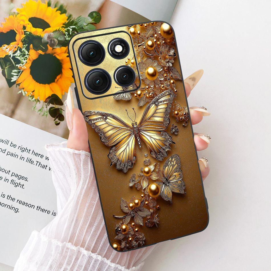 Für Motorola Moto G86 Power Niedliche Blume Schmetterling Katze Bemalte Hülle Für Moto G86 G86Power Schwarzes Silikon Weiche Handyhüllen
