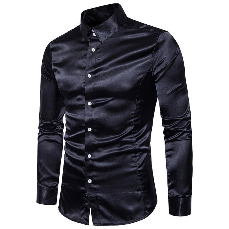 2026 Autumn Men's European Long Sleeve Shiny Casual Shirt
