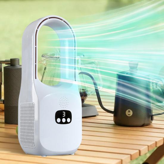 Bladeless Desk Fan with 3 Speeds Digital Display Strong Airflow Low Noise Rechargeable Quiet Cooling Fan