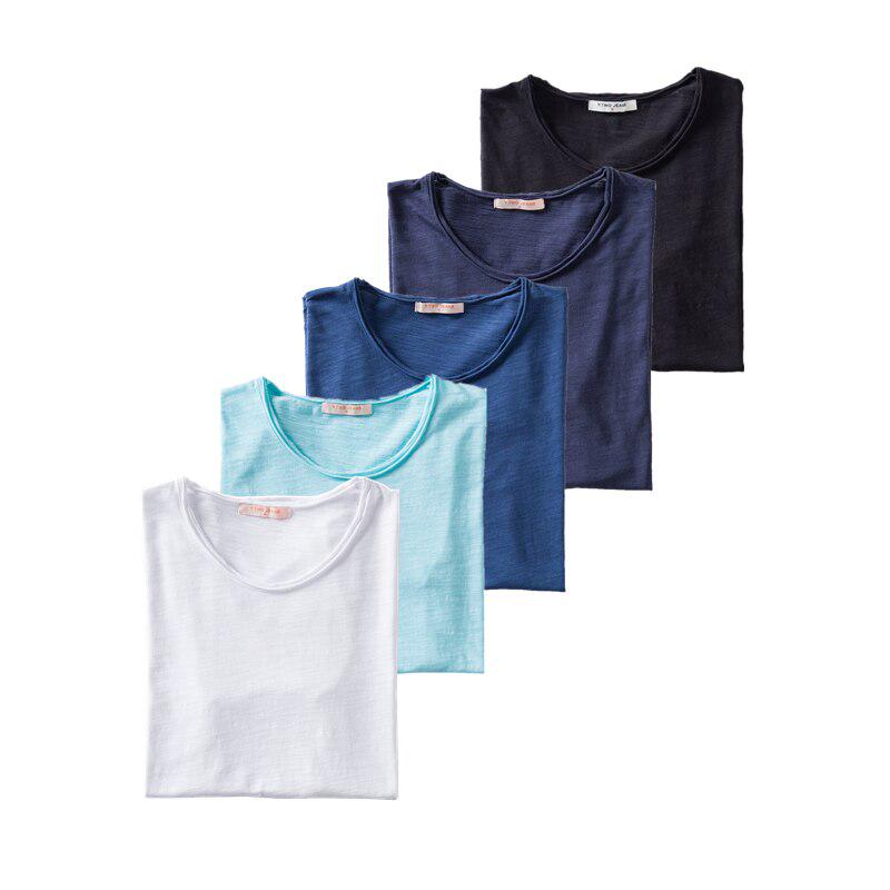 5PCS/SET Summer 100% Cotton O-neck Mens T-shirts Casual Style Short Sleeve Solid T Shirt Men 10 Colors Male Tops Tees