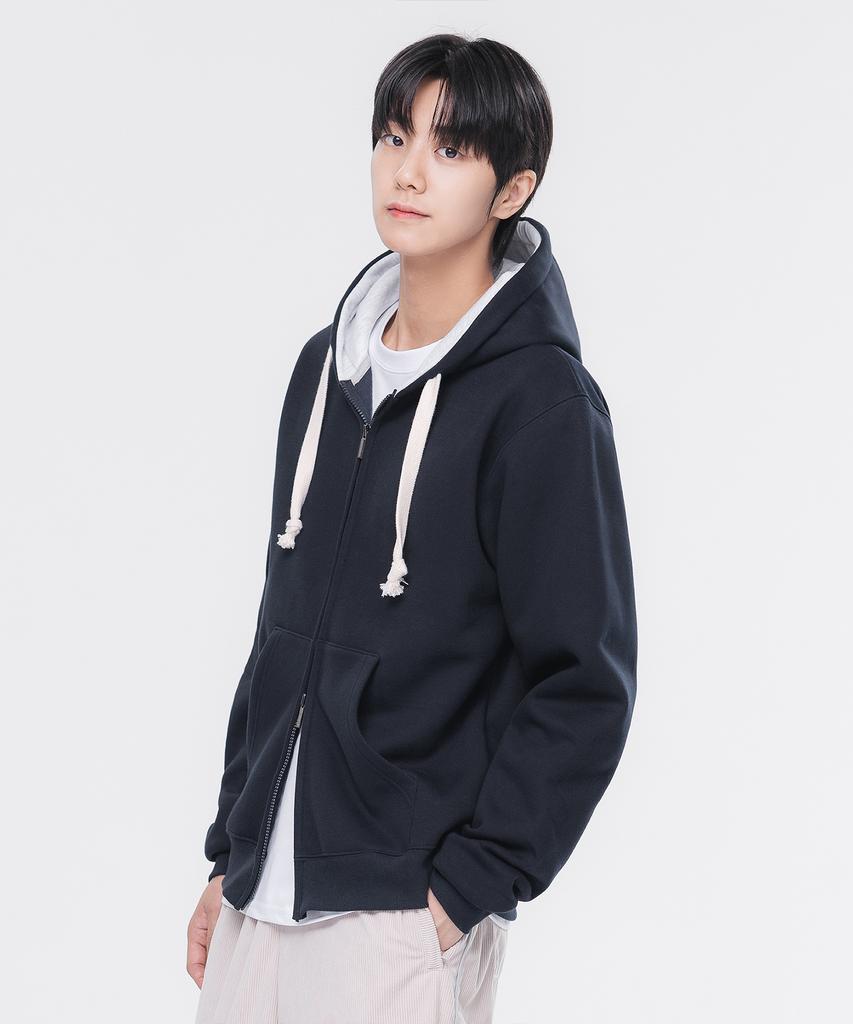Alvinclo [Fleece-Lined] Hoodie Color Block Match Regular Fit Zip-Up Azh672 (4 Colors)