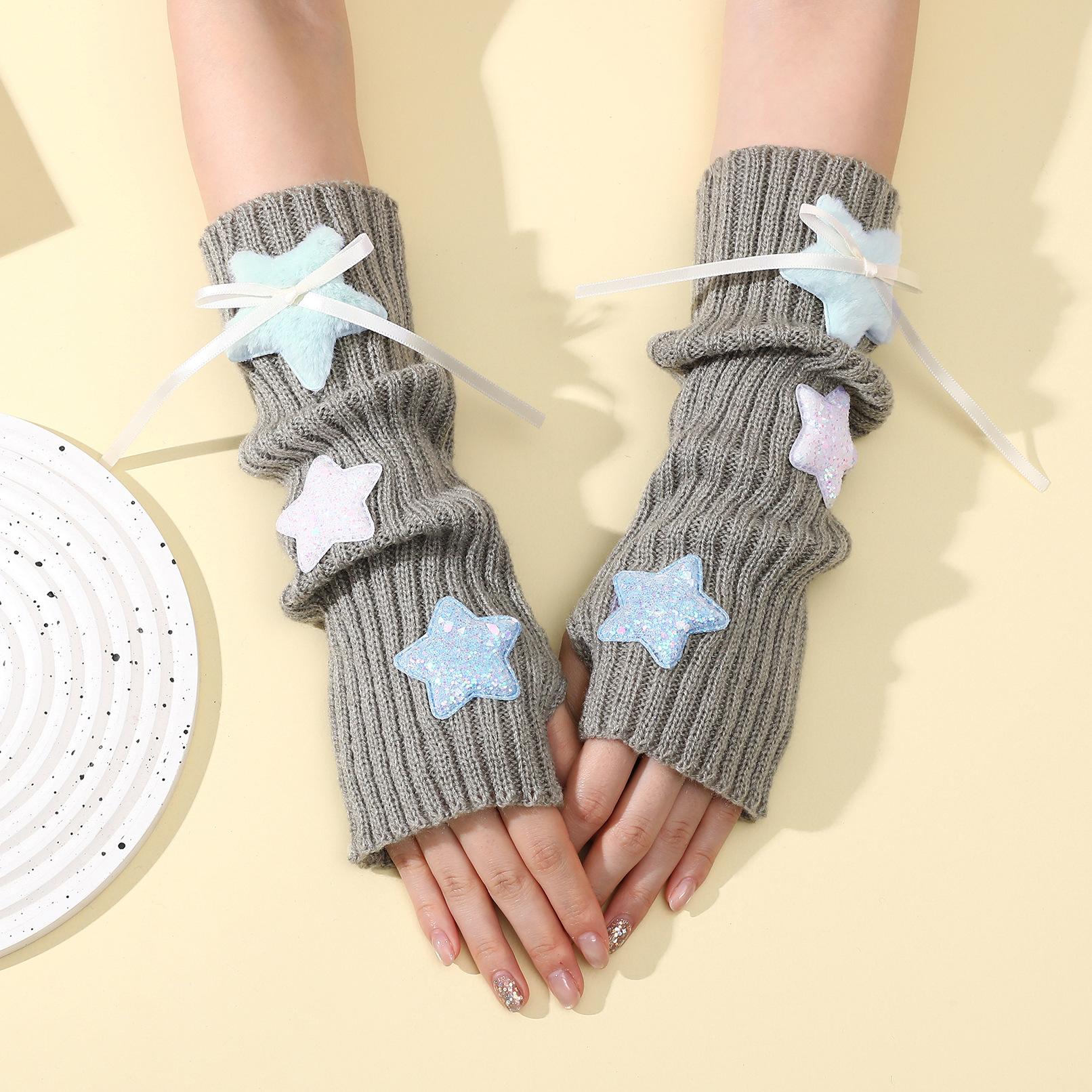 

Plush Star Arm Sleeves for Women Autumn Winter College Styley2kStacked Fingerless Knitted Warm Fake Sleeves Average Size